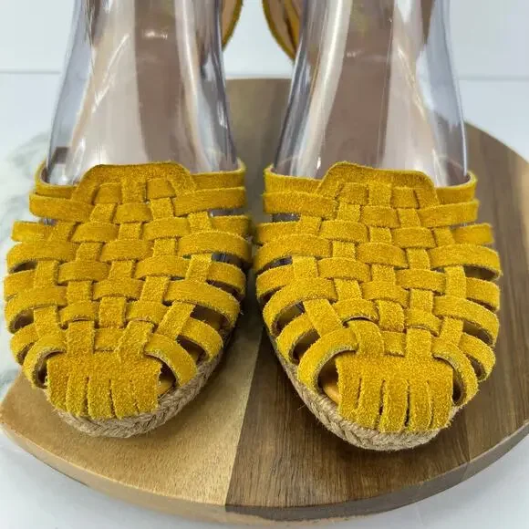 Seychelles Yellow Leather Weave Espadrilles Wedge Closed Toe Sandals 9/40 - Picture 5 of 10